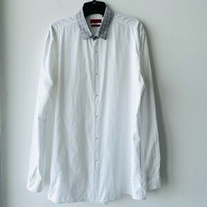 Hugo Boss  Button Down Shirt Slim Fit White Plaid Collar Men 16.5 34/35 Classic